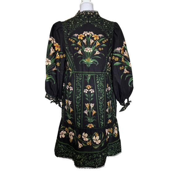 NWT Farm Rio Black Flowers Arch Lenzing Ecovero Euroflax Mini Dress size Large - Picture 4 of 11